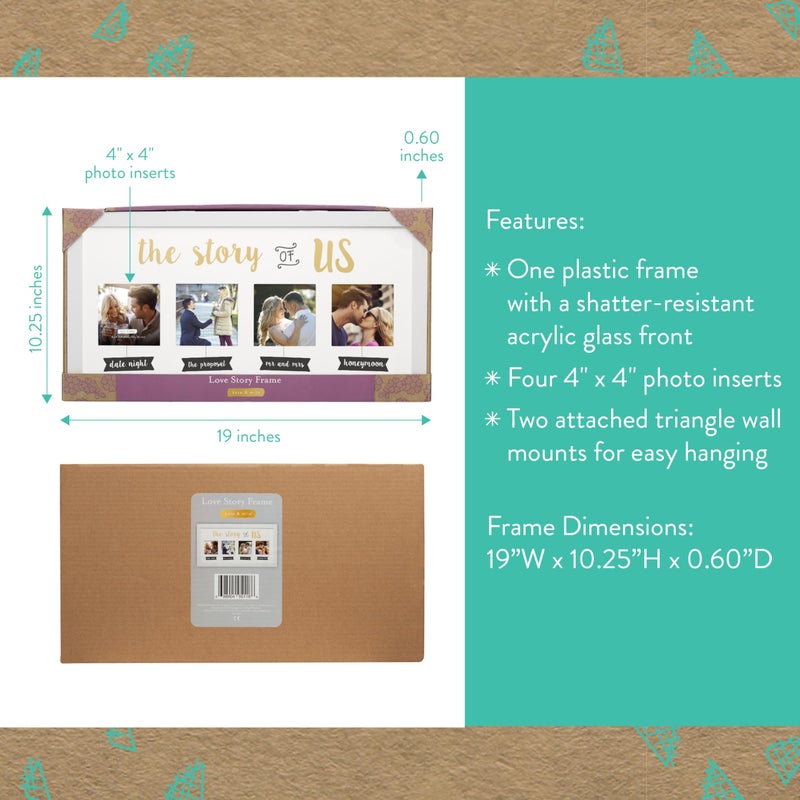Kate & Milo The Story of Us Collage Picture Frame, Romantic Wedding & Engagement Gift, Bridal Shower Keepsake, Love Story Wall Frame with 4x4 Inserts, White - Image 3